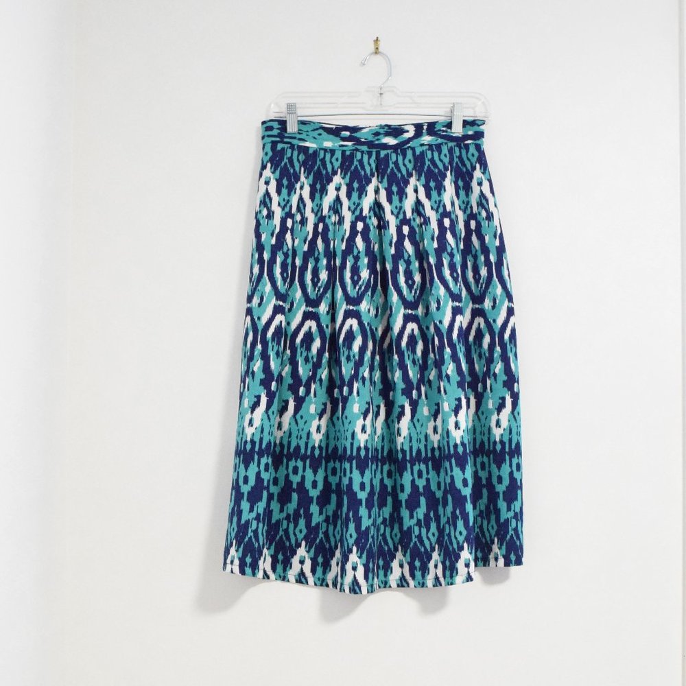 TEENPLO Ikat Abstract High Waisted Woven Knee Length Midi Skirt | Size L